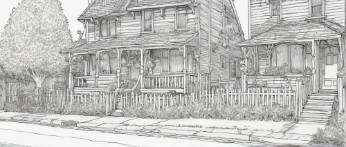 house drawing,wooden houses,row houses,old houses,old home,victorian,victorian house,old house,white picket fence,houses clipart,townhouses,cottages,picket fence,victorian style,creepy house,witch house,row of houses,doll's house,house,witch's house,Illustration,Black and White,Black and White 13