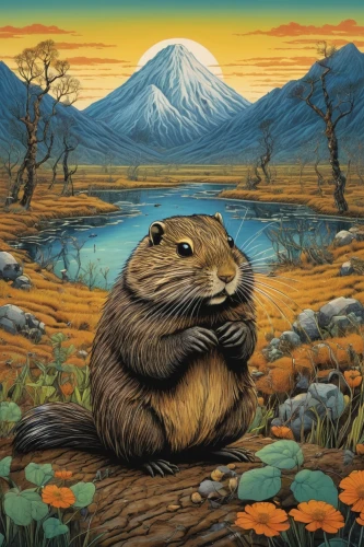 alpine marmot,arizona black tailed prairie dog,nutria,marmota marmota,hoary marmot,prairie dog,kamchatka,nutria-young,ground squirrels,groundhog,marmot,ground squirrel,prairie dogs,gopher,beaver,bear kamchatka,coypu,beavers,kangaroo rat,beaver rat,Illustration,Japanese style,Japanese Style 20