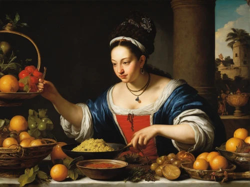 woman eating apple,woman holding pie,girl in the kitchen,sicilian cuisine,sofrito,mediterranean cuisine,ribollita,cookery,cuisine classique,cooking vegetables,giardiniera,bellini,food and cooking,mediterranean diet,greengrocer,piccalilli,cornucopia,meticulous painting,food preparation,girl picking apples,Art,Classical Oil Painting,Classical Oil Painting 26