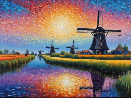 dutch windmill,dutch landscape,the windmills,the netherlands,windmills,windmill,delft,netherlands,holland,amsterdam,tulip festival,dutch,dutch mill,tulip fields,wind mill,oil painting on canvas,north holland,kinderdijk,wind mills,tulip field,Conceptual Art,Daily,Daily 31