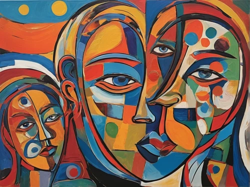 multicolor faces,faces,woman's face,picasso,oil painting on canvas,woman face,oil on canvas,popart,art exhibition,two people,pop art people,african art,cool pop art,contemporary witnesses,art painting,the girl's face,glass painting,heads,the mother and children,woman thinking,Conceptual Art,Oil color,Oil Color 24