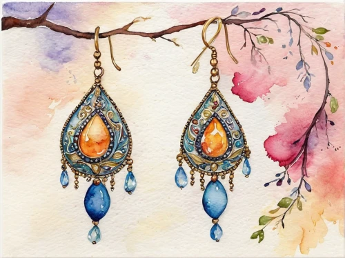 watercolor women accessory,watercolor tassels,boho art,earrings,adornments,jewelry florets,teardrop beads,ornaments,earring,jewelries,frame ornaments,gift of jewelry,jewellery,autumn jewels,gold ornaments,digiscrap,gemstones,baubles,watercolor baby items,jewels,Illustration,Paper based,Paper Based 24