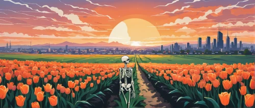 tulip field,tulips field,tulip fields,tulip festival,orange tulips,blooming field,tulips,tulip background,two tulips,daffodil field,poppy field,tulip blossom,vineyard tulip,flower field,tulip,lily of the field,travel poster,poppy fields,tulip white,tulipa,Illustration,Japanese style,Japanese Style 06