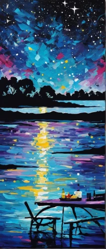 acrylic paint,night scene,sea night,oil painting on canvas,art painting,evening lake,starry night,boat landscape,oil pastels,motif,glow in the dark paint,acrylic paints,glass painting,oil painting,picnic boat,painting technique,art paint,oil on canvas,fishing float,sailing blue purple,Art,Artistic Painting,Artistic Painting 42