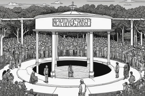 circus stage,amphitheatre,waldbühne,enclosure,stage design,circus aeruginosus,open air theatre,amphitheater,bandstand,the wolf pit,will free enclosure,circus show,temples,tomorrowland,circus tent,fountain of friendship of peoples,mesoamerican ballgame,guess,the globe,panopticon,Illustration,Black and White,Black and White 18