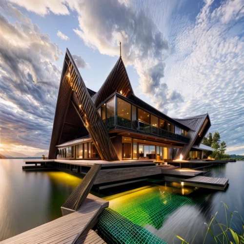 house by the water,house with lake,floating huts,cube stilt houses,houseboat,over water bungalows,stilt house,modern architecture,dunes house,boat house,over water bungalow,asian architecture,wooden house,boathouse,beautiful home,tropical house,luxury property,luxury home,floating island,modern house