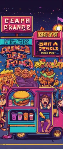 retro diner,arcade game,food truck,retro background,pac-man,computer games,food icons,fast food junky,fast food restaurant,pinball,neon candy corns,street fair,neon carnival brasil,candy bar,crash-land,arcade games,candy shop,scene cosmic,computer game,cartoon video game background,Unique,Pixel,Pixel 04
