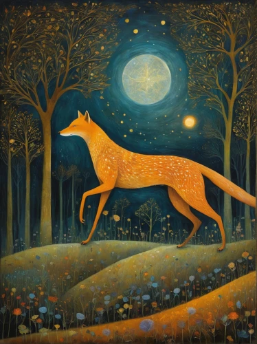 fox and hare,deer illustration,a fox,fox hunting,greyhound,howling wolf,red fox,fox,garden-fox tail,constellation wolf,dotted deer,pere davids deer,woodland animals,foxes,hare trail,hares,vicuna,forest animals,carol colman,fox in the rain,Illustration,Abstract Fantasy,Abstract Fantasy 15