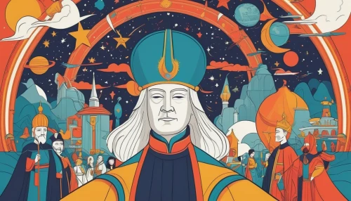 gandalf,archimandrite,genghis khan,emperor of space,emperor,the wizard,saintpetersburg,wizard,portal,saint mark,sci fiction illustration,mongolian,saint petersburg,king arthur,high priest,excalibur,saint michel,magus,saint nicolas,kremlin,Illustration,Vector,Vector 06