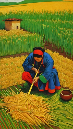 paddy harvest,barley cultivation,agricultural,field cultivation,agriculture,rice cultivation,cereal cultivation,grain harvest,straw harvest,khokhloma painting,rice straw broom,agroculture,ricefield,the rice field,grant wood,harvest,khorasan wheat,rice field,rice fields,agricultural use,Art,Classical Oil Painting,Classical Oil Painting 30