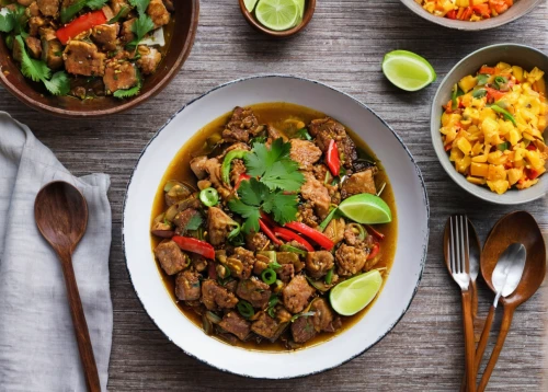 laotian cuisine,thai curry,massaman curry,rendang,burmese food,indonesian dish,bún riêu,sweet and sour pork,nepalese cuisine,chana masala,bún bò huế,thai cuisine,cochinita pibil,bánh bò,curry chicken noodles,menudo,sri lankan cuisine,karahi,philippine adobo,moo shu pork,Illustration,Abstract Fantasy,Abstract Fantasy 03