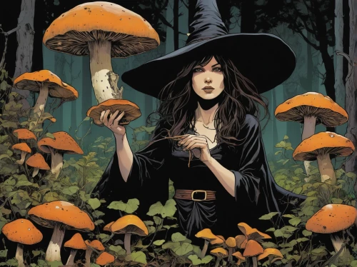 witches boletus,witch,witch's hat,witch hat,halloween witch,witch house,black trumpet mushrooms,witches,witch broom,chanterelle,witches' hats,boletes,umbrella mushrooms,witches hat,witch's hat icon,the witch,celebration of witches,amanita,trumpet chanterelle,bolete,Illustration,American Style,American Style 06