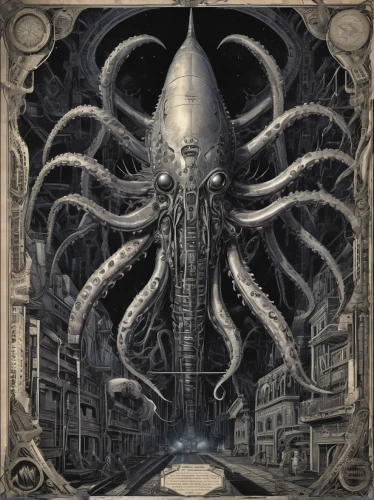 giant squid,kraken,hinnom,cephalopod,octopus,silver octopus,apiarium,squid game card,tentacles,panopticon,sepulchre,cephalopods,iridigorgia,auqarium,calamari,arthropod,nautilus,octobass,tentacle,end-of-admoria,Illustration,Realistic Fantasy,Realistic Fantasy 47