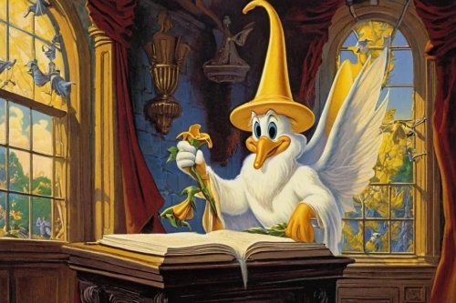 magic book,hans christian andersen,fairy tale character,scholar,guestbook,hymn book,donald duck,parchment,albus,donald,walt disney,read a book,magistrate,disney character,children's fairy tale,open book,writing-book,fantasia,quill pen,art bard,Illustration,Retro,Retro 18