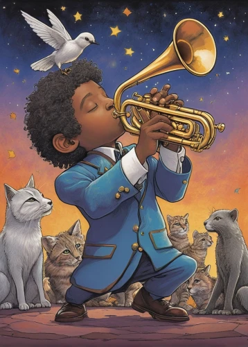 trumpeter,trumpet player,trumpet climber,trumpet,trumpet-trumpet,drawing trumpet,trumpet gold,euphonium,trumpet of jericho,sax,violinist violinist of the moon,art bard,saxhorn,star winds,trombone player,tuba,local trumpet,flugelhorn,wind instruments,trombonist,Illustration,Paper based,Paper Based 26