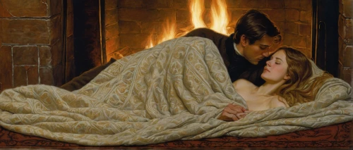 woman on bed,warmth,young couple,warm and cozy,landseer,candlemas,fireplaces,warming,lover's grief,girl with cloth,fireside,bougereau,romantic scene,amorous,hearth,idyll,girl in cloth,accolade,pietà,comfort,Illustration,Retro,Retro 01