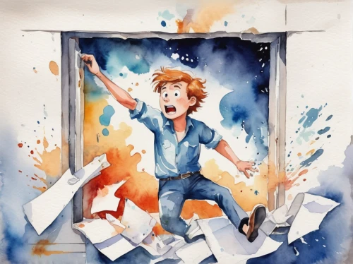 watercolor background,mailman,home destruction,tear-off calendar,paperwork,watercolor painting,exploding,watercolor,mail flood,watercolor paper,adhesive note,paper shredder,rage,shattered,exploding head,mail clerk,star out of paper,watercolors,burning house,dipper,Illustration,Paper based,Paper Based 25