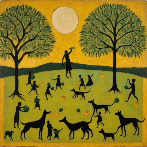 animals hunting,hunting dogs,hunting scene,folk art,kennel club,boy and dog,playing dogs,man and horses,dog playing,howling wolf,dog sports,greyhound,fox hunting,indigenous painting,hunting dog,dog walker,cão da serra de aires,walking dogs,pere davids deer,the pied piper of hamelin,Art,Artistic Painting,Artistic Painting 47