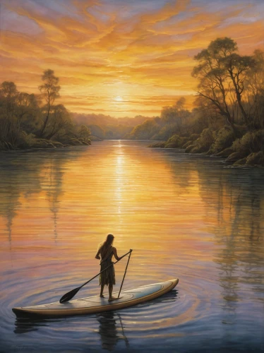 kayaker,sea kayak,fisherman,paddler,canoeing,kayaking,paddling,canoe,kayak,canoes,fishing float,oil painting on canvas,fishermen,boat landscape,row boat,paddleboard,boats and boating--equipment and supplies,oil painting,river landscape,thames trader,Illustration,Realistic Fantasy,Realistic Fantasy 14