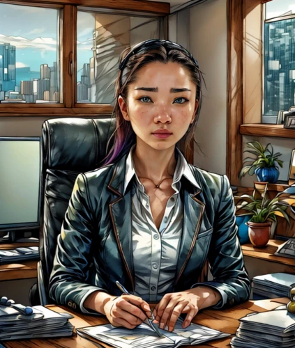 blur office background,sci fiction illustration,business woman,businesswoman,night administrator,office worker,secretary,game illustration,receptionist,ceo,administrator,business girl,financial advisor,bookkeeper,asian woman,business women,bussiness woman,girl at the computer,world digital painting,white-collar worker