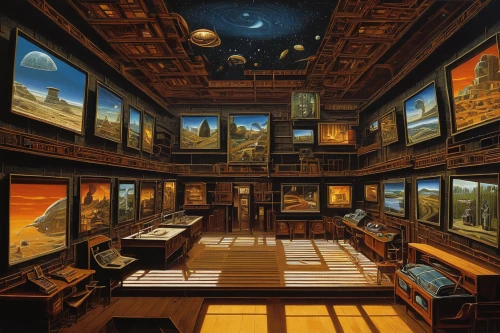 study room,reading room,computer room,bookshelves,escher,lecture hall,noah's ark,lecture room,billiard room,wade rooms,library,board room,classroom,meticulous painting,art gallery,wooden windows,cabinetry,sci fiction illustration,cabinets,conference room,Conceptual Art,Daily,Daily 33