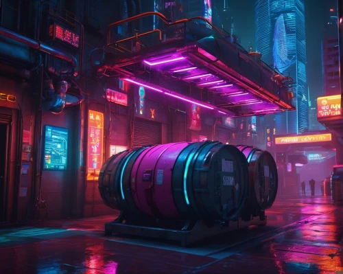 cyberpunk,neon drinks,neon coffee,rain bar,alleyway,neon cocktails,nightclub,alley,unique bar,3d render,retro diner,liquor bar,drinking establishment,neon light drinks,liquor store,colorful city,barrel,retro styled,neon tea,fantasy city,Conceptual Art,Sci-Fi,Sci-Fi 26