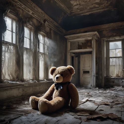 teddy bear waiting,teddy bear crying,abandoned,abandonded,abandon,teddy-bear,abandoned places,abandoned room,luxury decay,3d teddy,orphaned,teddy bear,bear teddy,derelict,teddybear,abandoned place,bear market,teddy bears,urbex,self-abandonment,Photography,Fashion Photography,Fashion Photography 03