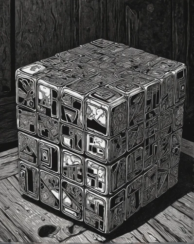 menger sponge,magic cube,wooden cubes,chess cube,cube surface,cubes,hollow blocks,treasure chest,box camera,wooden box,crate,wooden block,carton boxes,cube,cardboard box,cube background,rubik's cube,rubics cube,mechanical puzzle,ball cube,Illustration,Black and White,Black and White 14