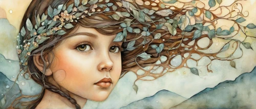 girl with tree,dryad,girl in a wreath,woman thinking,mystical portrait of a girl,tree thoughtless,mother earth,the branches of the tree,oil painting on canvas,faery,art painting,cloves schwindl inge,faerie,boho art,mother nature,branching,oil painting,fractals art,argan tree,meticulous painting,Conceptual Art,Daily,Daily 34