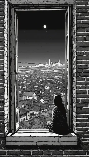 istanbul city,window to the world,loneliness,longing,overlook,istanbul,window view,observation,city ​​portrait,distant vision,rear window,to be alone,contemplation,city view,solitude,the window,nocturnes,lonely child,viewpoint,night watch,Illustration,Black and White,Black and White 16