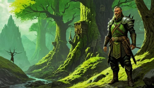 elven forest,elven,druid grove,patrol,heroic fantasy,aa,aaa,the wanderer,northrend,male elf,forest man,wood elf,druid,elves,game illustration,link,green forest,forest background,robin hood,fjord,Conceptual Art,Fantasy,Fantasy 04