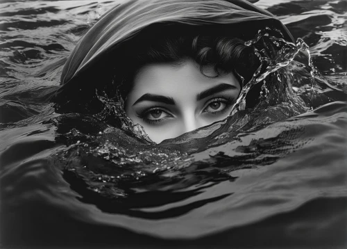 submerged,the sea maid,elizabeth taylor,submerge,siren,underwater,in water,afloat,under the water,drowning,elizabeth taylor-hollywood,rusalka,water nymph,immersed,photo manipulation,watery heart,photomanipulation,girl on the river,girl on the boat,undersea,Photography,Black and white photography,Black and White Photography 09