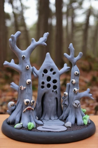 cuthulu,meeple,fairy house,game pieces,three-lobed slime,druid grove,druid stone,witch's house,allies sculpture,kraken,elven forest,playset,greyskull,prejmer,game figure,haunted forest,ghost forest,cauldron,diorama,miniatures,Unique,3D,Clay