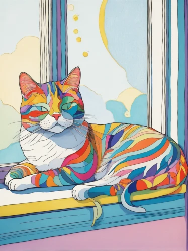 watercolor cat,calico cat,cat frame,cat vector,cartoon cat,nyan,drawing cat,cat cartoon,tabby cat,cat resting,cat portrait,cat sparrow,stained glass pattern,window curtain,rainbow pattern,domestic cat,coloring page,cat drawings,pet portrait,cat line art,Illustration,Abstract Fantasy,Abstract Fantasy 08