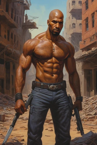 mercenary,enforcer,strongman,muscle man,heavy construction,dane axe,bricklayer,muscular,barbarian,african american male,construction worker,angry man,builder,brute,edge muscle,avenger hulk hero,cleanup,muscle icon,muscular build,game art,Illustration,Realistic Fantasy,Realistic Fantasy 18