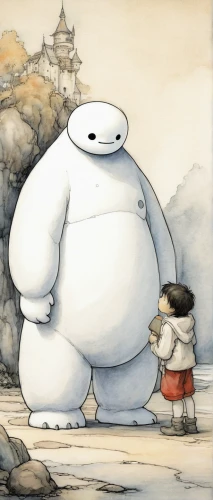 disney baymax,baymax,ice bear,icebear,white bear,studio ghibli,bear guardian,my neighbor totoro,gigantic,stroll,game illustration,embrace,michelin,a collection of short stories for children,concept art,book illustration,big penguin,heavy weight,hand-drawn illustration,weight,Illustration,Retro,Retro 25