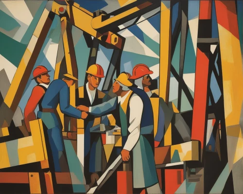 construction workers,workers,forest workers,miners,excavators,construction industry,the labor,worker,ironworker,yellow machinery,miner,construction worker,stevedore,builders,construction machine,steelworker,drilling machine,coal mining,drilling,drilling rig,Art,Artistic Painting,Artistic Painting 35