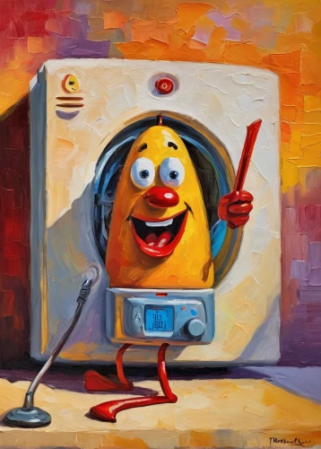 washing machine,dancing dave minion,washer,dryer,washing machines,the drum of the washing machine,bert,oil on canvas,minion tim,oil painting on canvas,laundromat,dry laundry,mri machine,potato character,steamed meatball,minion,laundry room,washing drum,gumball machine,oil painting,Conceptual Art,Oil color,Oil Color 22