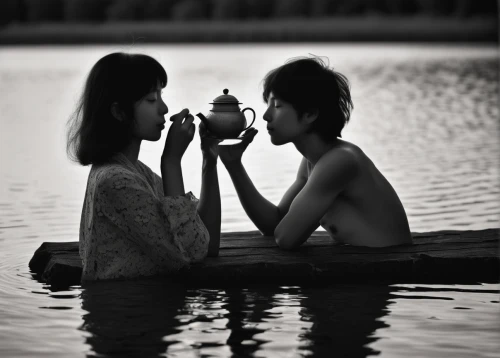 girl and boy outdoor,vintage boy and girl,romantic scene,young couple,boy and girl,holding cup,idyll,monochrome photography,the night of kupala,little boy and girl,romantic night,romantic,conceptual photography,savoring,tenderness,crystal ball-photography,romantic portrait,water connection,honeymoon,couple - relationship,Photography,Black and white photography,Black and White Photography 02