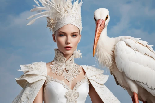 fujian white crane,storks,white storks,white stork,white swan,bridal clothing,stork,haute couture,red-crowned crane,feather headdress,feathered,prince of wales feathers,the carnival of venice,plumage,ostrich feather,bird bird-of-prey,corella,mourning swan,swan lake,artificial hair integrations,Photography,Fashion Photography,Fashion Photography 03
