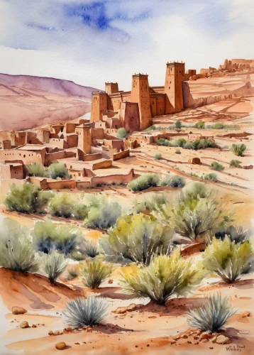 desert landscape,desert desert landscape,libyan desert,ait-ben-haddou,ouarzazate,pueblo,anasazi,arid landscape,merzouga,ait ben haddou,zagora,kayenta,desert background,stone desert,tassili n'ajjer,san pedro de atacama,qasr al watan,capture desert,el djem,durman,Illustration,Paper based,Paper Based 24