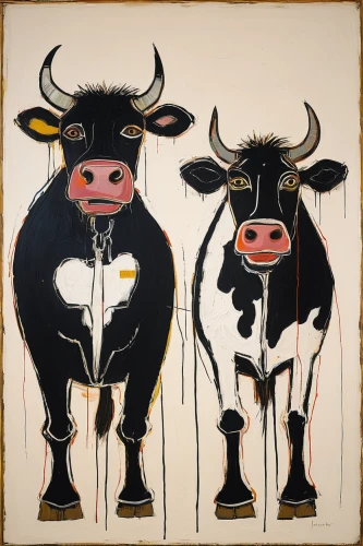 two cows,oxen,dairy cows,milk cows,cows,cattles,holstein cattle,holstein-beef,bovine,ruminant,horned cows,heifers,ears of cows,galloway cows,happy cows,dairy cow,ruminants,dairy cattle,mother cow,cows on pasture,Art,Artistic Painting,Artistic Painting 51