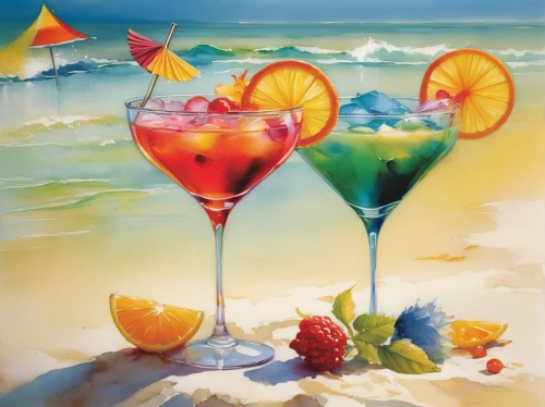 watercolor cocktails,colorful drinks,coctail,fruit cocktails,summer beach umbrellas,beach bar,fruitcocktail,aperitif,summer still-life,tropical drink,colored pencil background,cocktails,tequila sunrise,the drinks,rum swizzle,glass painting,stemware,beach restaurant,drinks,summer clip art,Illustration,Realistic Fantasy,Realistic Fantasy 16