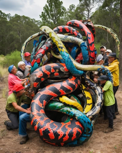 tire recycling,inflatable ring,white water inflatables,wing paraglider inflated,stack of tires,tubing,alligator sculpture,snake tree,climbing salamander,flying snake,twisted rope,sleeping bag,climbing rope,centipede,rafting,alligator clamp,climbing equipment,serpent,rescue workers,salamandra,Unique,3D,Modern Sculpture