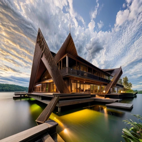 house by the water,house with lake,cube stilt houses,asian architecture,stilt house,boathouse,boat house,floating huts,wooden house,southeast asia,houseboat,modern architecture,stilt houses,over water bungalows,eco hotel,wooden construction,futuristic architecture,japanese architecture,buddhist temple complex thailand,timber house