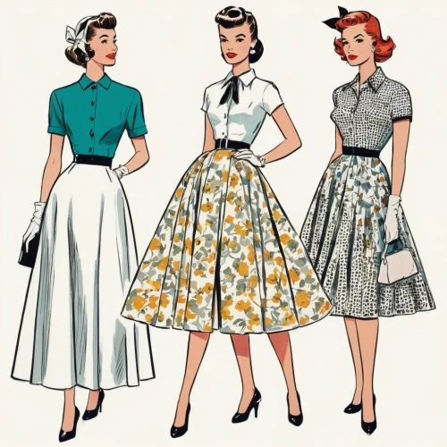 retro 1950's clip art,sewing pattern girls,vintage paper doll,retro paper doll,50's style,vintage 1950s,fifties,retro women,vintage fashion,ladies clothes,vintage women,women's clothing,vintage girls,retro pin up girls,women clothes,vintage clothing,model years 1960-63,hoopskirt,paper dolls,vintage floral,Illustration,Vector,Vector 11