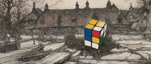 mondrian,rubik cube,auschwitz 1,auschwitz,ernő rubik,rubik's cube,half-timbered,half-timbered houses,rubiks cube,half-timbered house,auschwitz i,half timbered,winter village,rubik,rubiks,escher village,cobble,birkenau,dracula's birthplace,münsterland,Illustration,Retro,Retro 25