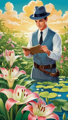 gardener,flower painting,farmer,lilly of the valley,agriculture,irrigation,farmworker,pilgrim,vietnam,blue-collar worker,game illustration,blooming field,lilies of the valley,picking flowers,water police,park ranger,field cultivation,suitcase in field,flowers png,water lotus,Illustration,Abstract Fantasy,Abstract Fantasy 13