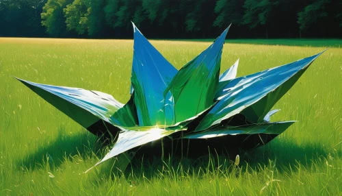 grass lily,agave azul,blades of grass,cleanup,blue leaf frame,green folded paper,water-the sword lily,starflower,blade of grass,grass blades,lotus leaf,hymenocallis,pinwheel,waldmeister,origami,magic star flower,garden sculpture,gentians,star flower,pinwheels,Unique,3D,Modern Sculpture