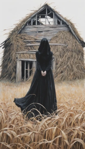 woman of straw,witch house,straw man,straw hut,straw field,the witch,needle in a haystack,scythe,witch's house,wheat field,straw bale,grim reaper,threshed,bed in the cornfield,phragmites,dance of death,haystack,grimm reaper,scarecrow,straw harvest,Illustration,Paper based,Paper Based 20